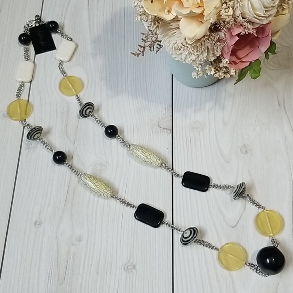 Cookie Lee Jewelry - Cookie Lee yellow, black and white long vintage bead necklace
